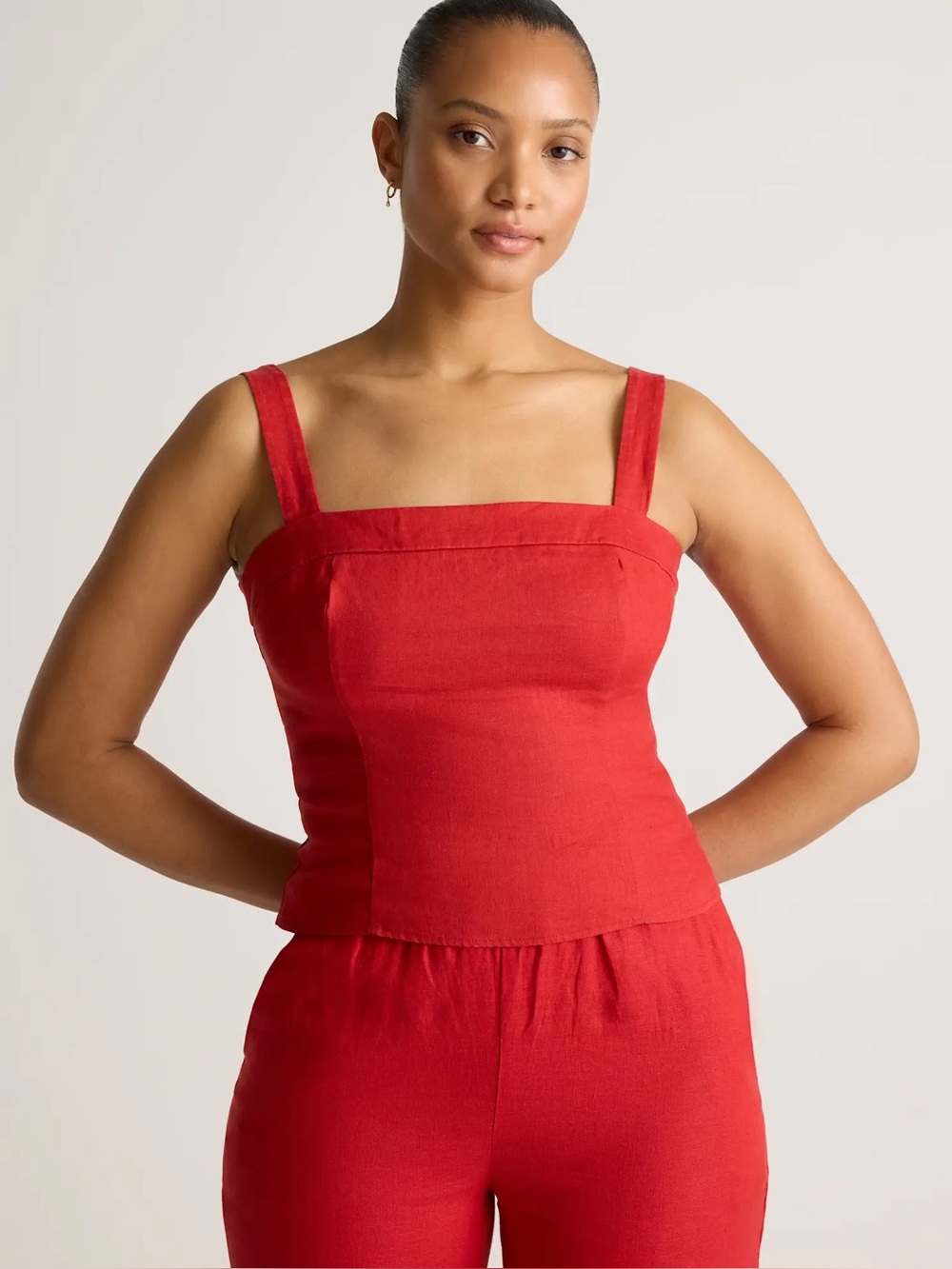 Quince Chile 100% European Linen Fitted Tank Size Large